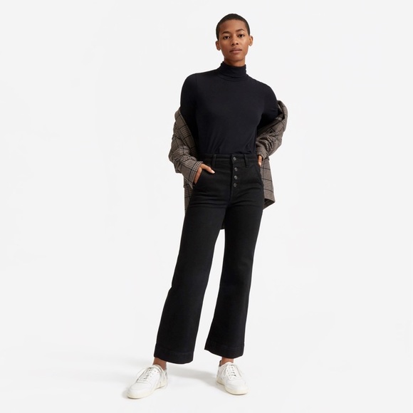 Everlane Denim - Everlane Black Button Fly Wide Leg Crop Jeans 24